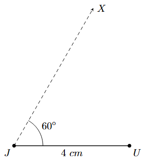 Step 2: Construct angle 60 at J